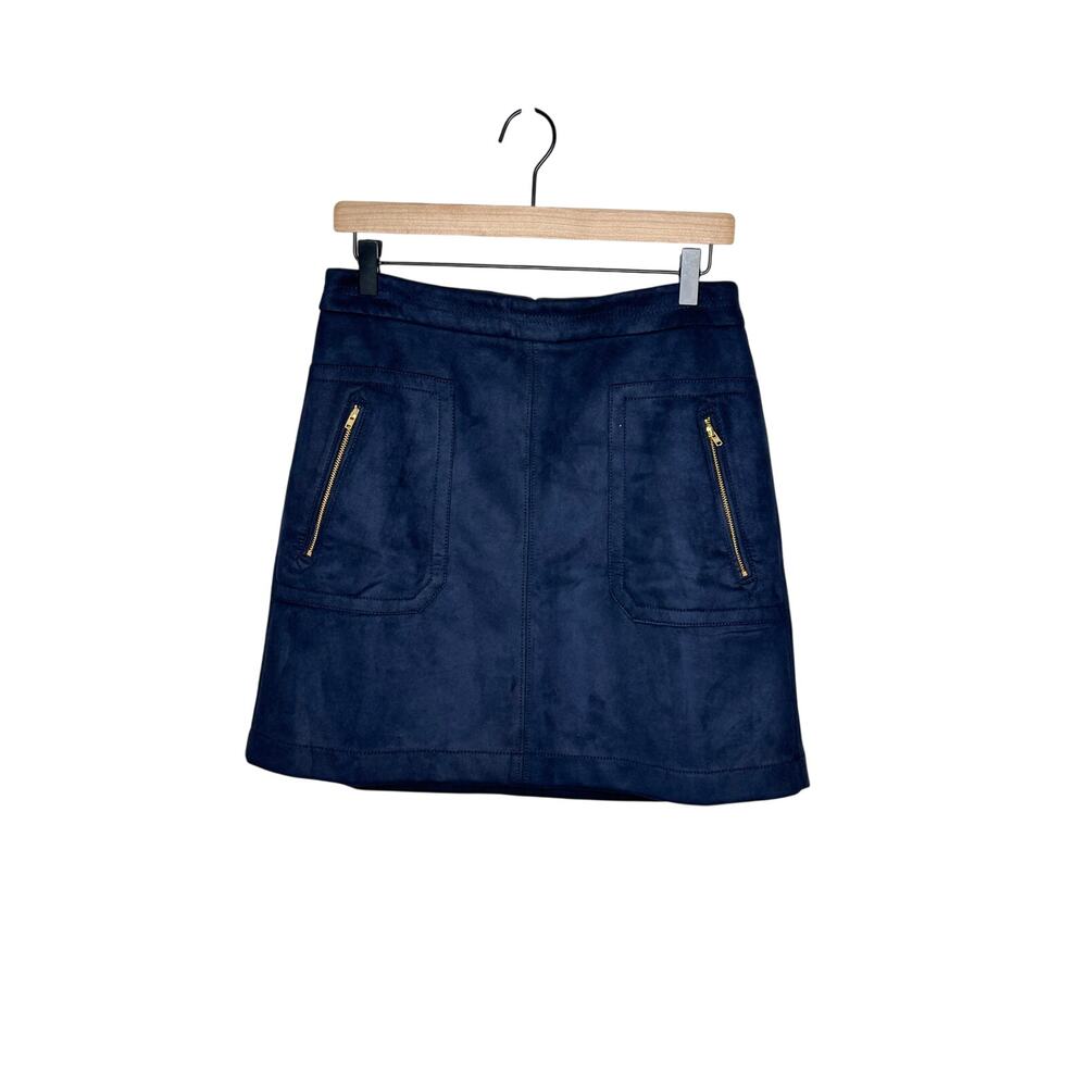 Ann Taylor LOFT Blue Faux Suede A-Line Mini Skirt Gold Zippers Size 6 NWT